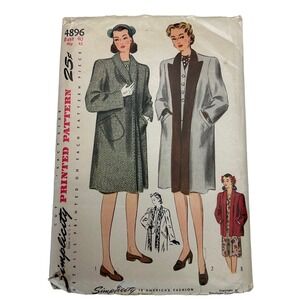 Simplicity Vintage Pattern #4896 Women's Tuxedo Coat Bust‎ 40